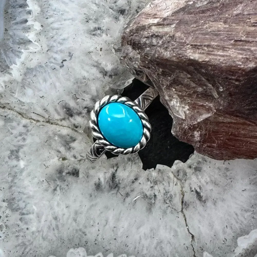 Carolyn Pollack Sterling Oval Turquoise Solitaire Decorated Ring For Women
